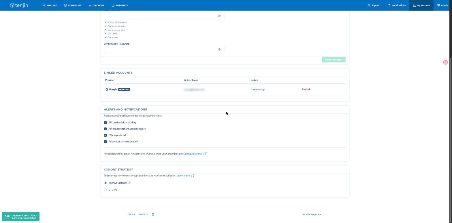 Manage User page showing the Alerts and Notifications and Cohort Strategy sections