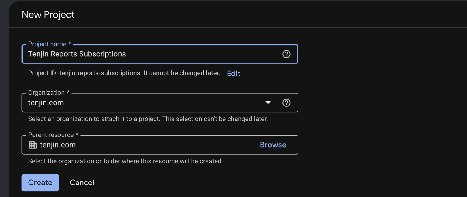 Google Cloud New Project screen