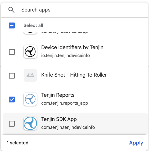 Add app dialog with an app selected